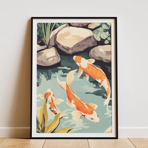Koi Teich Poster Japanischer Fisch Kunstdruck Asiatisches Wohndekor Serene Wasser Garten Wandkunst Koi Fisch Malerei Zen Garten Deko Aquatisch