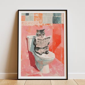 Amerikaanse korthaar kat kunst print krant lezen op toilet badkamer decor grappige kattenliefhebber cadeaupapier poster modern huisdierliefhebber kunstwerk