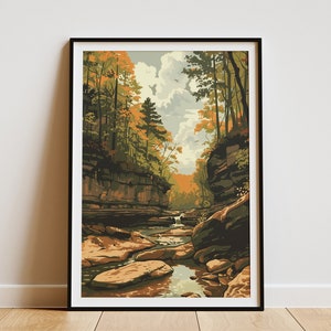 Pôster do Parque Nacional do Vale de Cuyahoga, pôster de viagem vintage, impressão de arte da natureza do outono, decoração de parede de paisagem