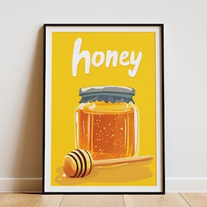 Honigglas Poster Honiglöffel Print Imkerei Illustration Küche Wandkunst Wabe Design Wohnung Minimalist Style Honig Geschenk Biene Art