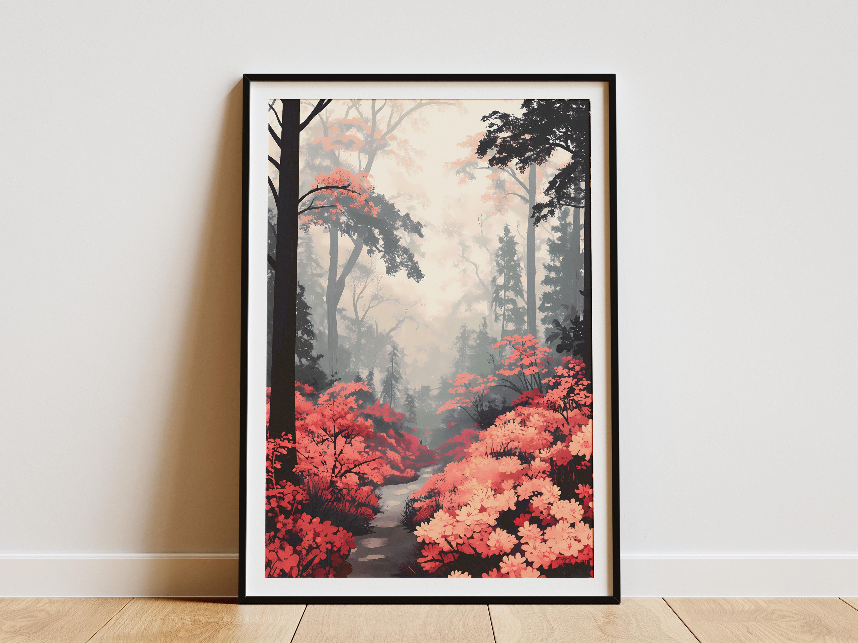 Azalea Garden Postermisty Forest Path Printblooming Flowers
