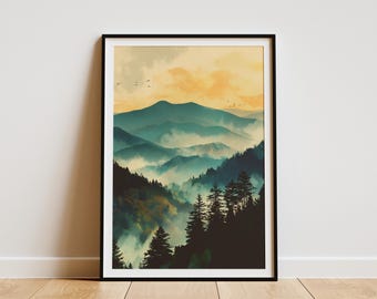 Great Smoky Mountains National Park Poster Vintage Style Smoky Mountains Print Tennessee Wall Art Appalachian Landscape Art Home Decor