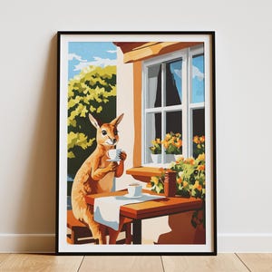 Impresión artística de Wallaby Cafe, póster acogedor de cafetería, regalo para amantes de los animales, decoración caprichosa para el hogar, arte mural de vida silvestre australiana, impresión artística de cocina