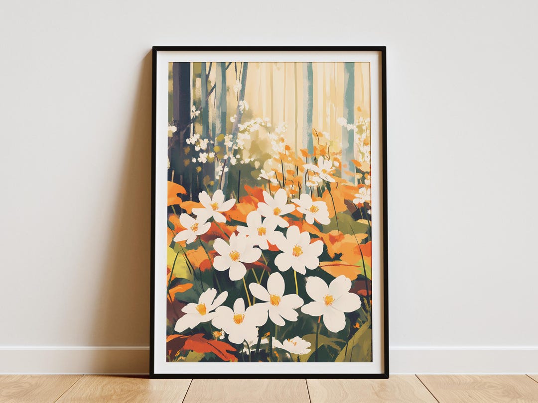 Spring Forest Flowers Poster White Flower Art Print Botanical ...