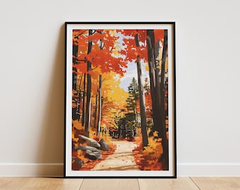 Vermont Fall Foliage Art Print Autumn Forest Landscape Poster New England Travel Wall Art Colorful Autumn Scenery Painting Vermont Souvenir