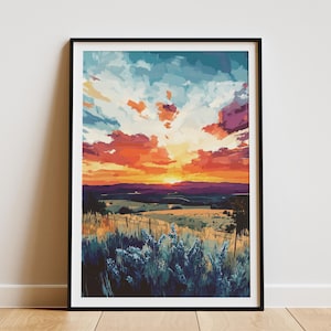 Impresión artística de paisaje al atardecer de Texas Hill Country, decoración de pared de Texas, impresión artística del suroeste, decoración del hogar de Texas, pintura al atardecer, póster, regalo de Texas imagen 1