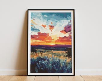 Texas Hill Country Sunset Landscape Art Print Texas Wall Decor Southwest Art Print Texas Home Decor Sunset Painting Poster Texas Gift