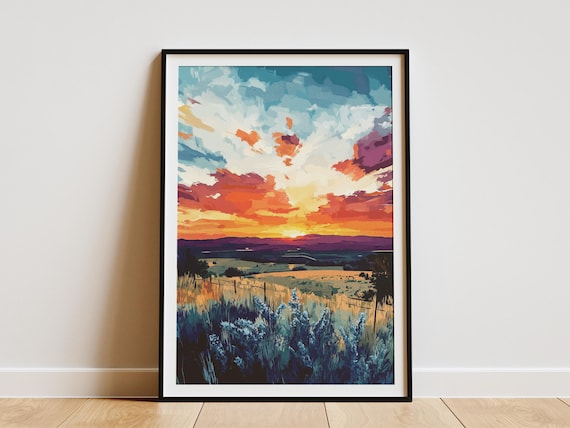 Texas Hill Country Sunset Landscape Art Print Texas Wall Decor Southwest Art Print Texas Home Decor Sunset Painting Poster Texas Gift