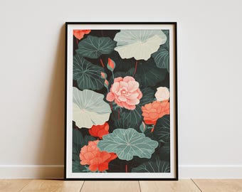 Bohemian Floral Wall Art Print Minimalist Botanical Poster Green and Pink Flower Art for Living Room Home Decor