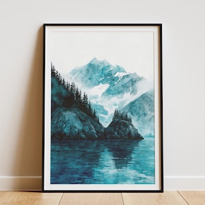 Kenai Fjords National Park Poster Alaska Travel Print Alaskan Landscape Wall Art Turquoise Mountain Art Nature Scenery Print Vacation Home