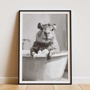 Capybara Bathtub Bubble Bath Poster Print Funny Bathroom Wall Art Cute Animal Art Minimalist Home Decor Capybara Lover Gift  Art