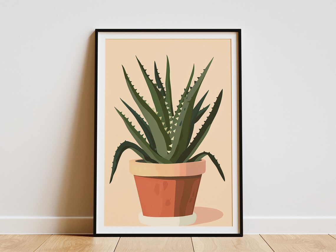 Aloe Vera Plant Poster Minimalist Art Print Botanical Wall Decor Home ...