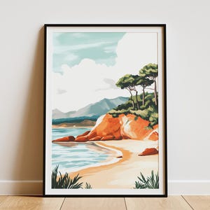 Beach Sunset Poster Coastal Landscape Art Print Summer Vacation Home Decor Low Tide Seascape Wall Art Modern Minimalist Beach Print Ocean