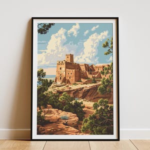 Mesa Verde National Park Poster Vintage Travel Poster Cliff Dwellings Colorado Art Print Southwest Landscape Art