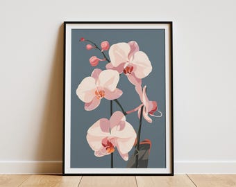 Orchid Flower Poster Minimalist Art Print Boho Wall Decor Botanical Art Pink Floral Art