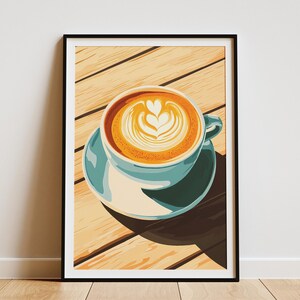 Latte Art Coffee Poster Coffee Shop Print Cafe Wall Art Beverage Poster Coffee Lover Gift Wooden Table Drink Poster Latte Art Print Coffee
