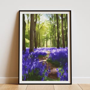 Bluebell Waldwiese Vintage Stil Reise Poster Kunstdruck Wald Landschaft Wand Kunst Natur Liebhaber Geschenk Bunt Botanische Wohnkultur