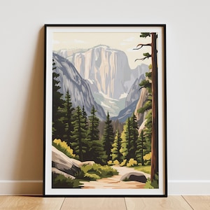 Yosemite National Park Poster California Nature Art Print Hiking Trail Landscape Vintage Travel Poster National Park Poster Yosemite Valley
