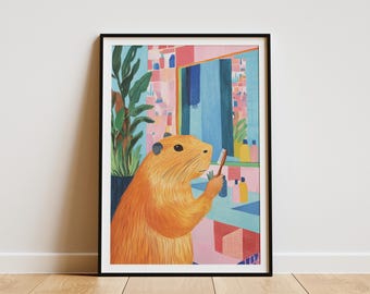 Cute Capybara Bathroom Poster Print Modern Animal Wall Art Funny Rodent Illustration Adorable Capybara Decor  Unique Home Decor Poster