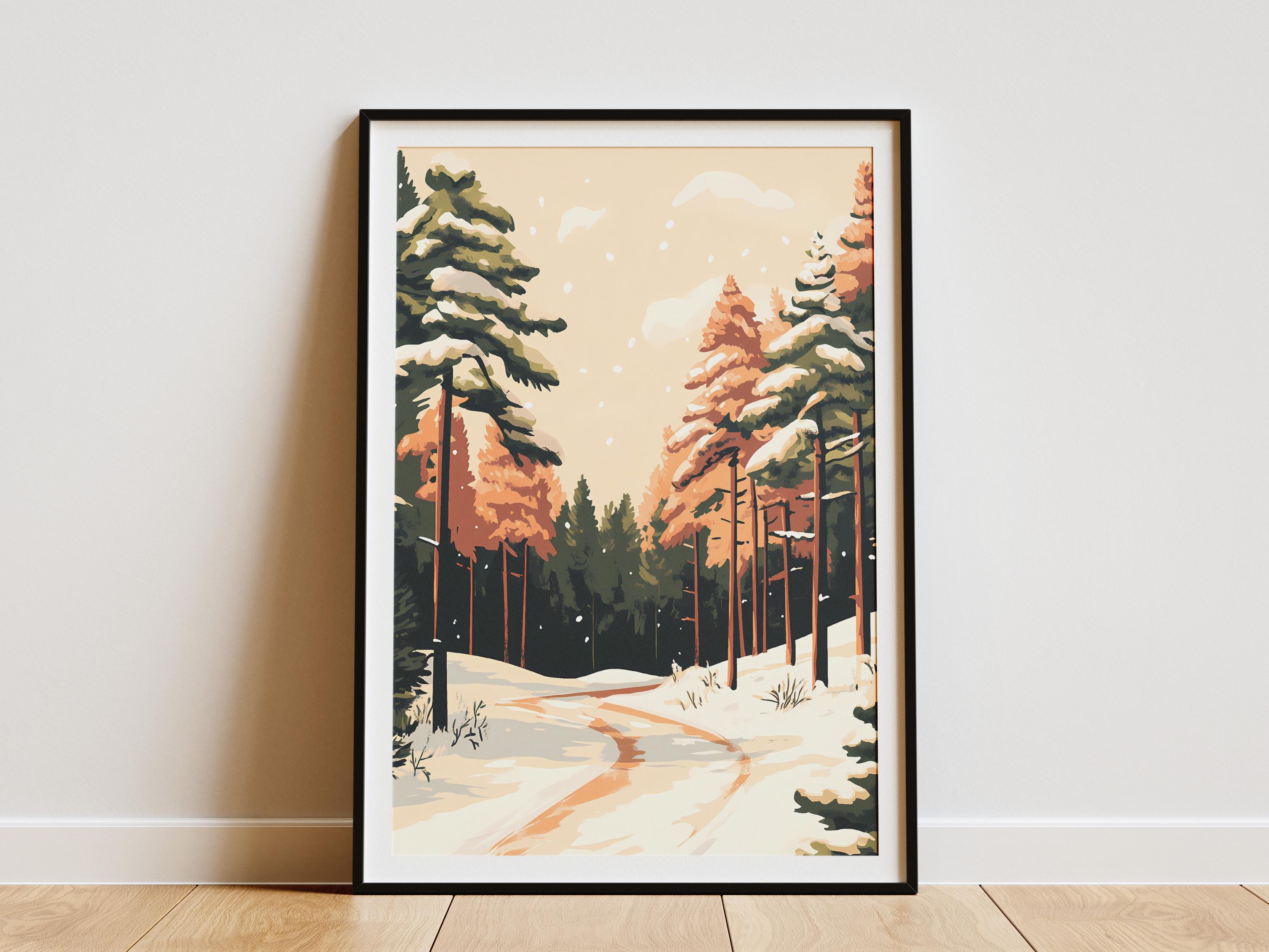 Winter Snow Covered Trees Forest Landscape Poster Art Print Cozy Cabin Decor Nature Wall Art Snow Scene Holiday Gift Christmas Decor