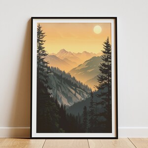 Berg Wald Poster Vintage Reiseplakat Abstrakt MidCentury Modern Wald Natur Kunst Baum Poster Landschaft Kunst