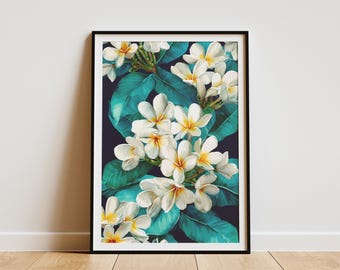 Watercolor Plumeria Flower Poster Hawaiian Floral Wall Art Aloha Lei Print Tropical Home Decor Vacation Vibes Art Island Style Gift Beach