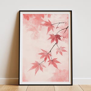 Japanisches Ahornblatt Poster Druck Minimalistische botanische Wandkunst rosa Natur Illustration einfach Wohnkultur Papierdruck