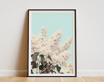 Blooming Lilacs Poster White Lilac Print Floral Wall Art Botanical Illustration Spring Flowers White Flower Decor Home Decor Modern