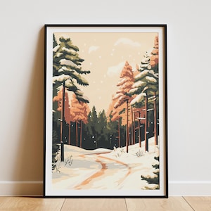 Winter Snow Covered Trees Forest Landscape Poster Art Print Cozy Cabin Decor Nature Wall Art Snow Scene Holiday Gift Christmas Decor