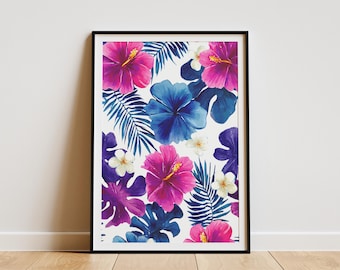Watercolor Lei Pattern with Aloha Text Hawaiian Print Tropical Floral Wall Art Poster  Paper Print Home Decor Gift Idea