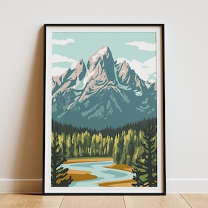 Grand Teton National Park Poster Wyoming Landschaft Druck Vintage Reise Poster Nationalpark Kunst Moderne Berg Illustration Wohnkultur