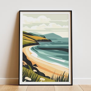Dingle Peninsula Ireland Flat Illustration Art Print Irish Coastline Poster Modern Irish Landscape Minimalist Travel Poster Ireland