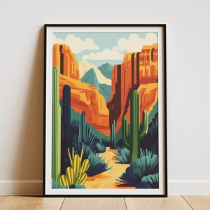 Kupferschlucht Mexiko Wüste Landschaft Poster Südwestliche Wüste Kunstdruck Kaktus Druck Wüste Botanische Illustration Modern Minimalistisch
