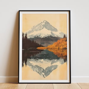 Bergsee Spiegelung Poster Natur Kunstdruck Ruhiger See Schneebedeckt Berg Herbst Gipfel Landschaft Friedliche Landschaft Modern Minimalistisch
