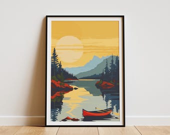 Minnesota Boundary Waters Canoe Lake Sunset Landscape Poster Art Print Nature Wall Decor Wilderness Travel