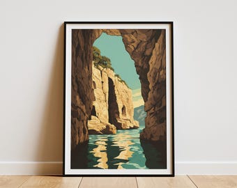 Lebanon Jeita Grotto Illustration Poster Vintage Travel Poster Cave Art Print Lebanese Landmark Flat Illustration Nature Art Vacation Home