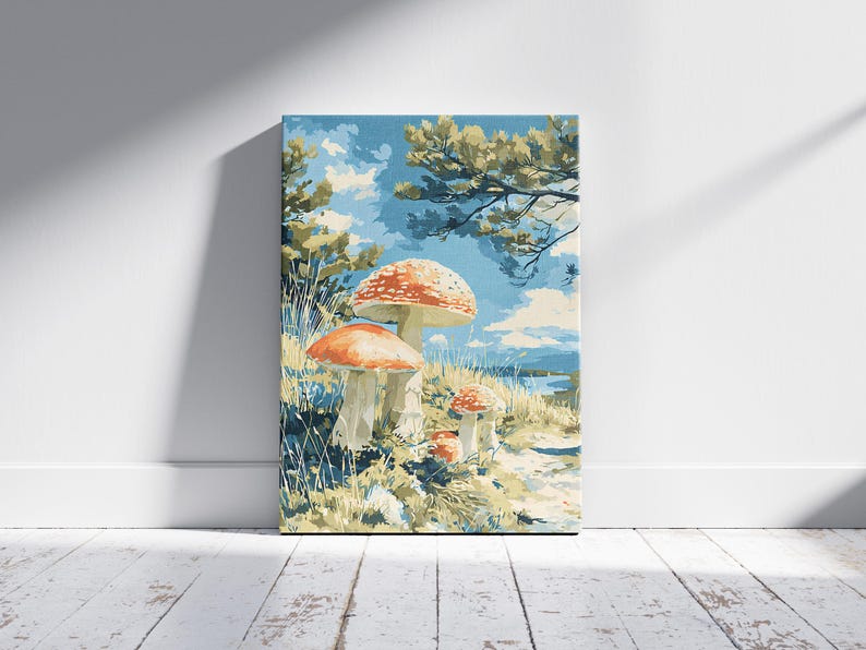 Vibrant Forest Mushroom Poster Print Nature Landscape Wall Art Colorful ...