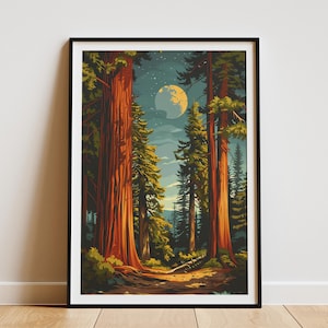 California Redwood Forest Poster Print Vintage Travel Poster Mid-Century Modern Nature Art
