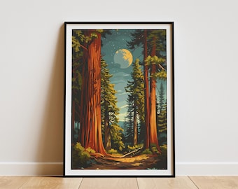 California Redwood Forest Poster Print Vintage Travel Poster Mid-Century Modern Nature Art