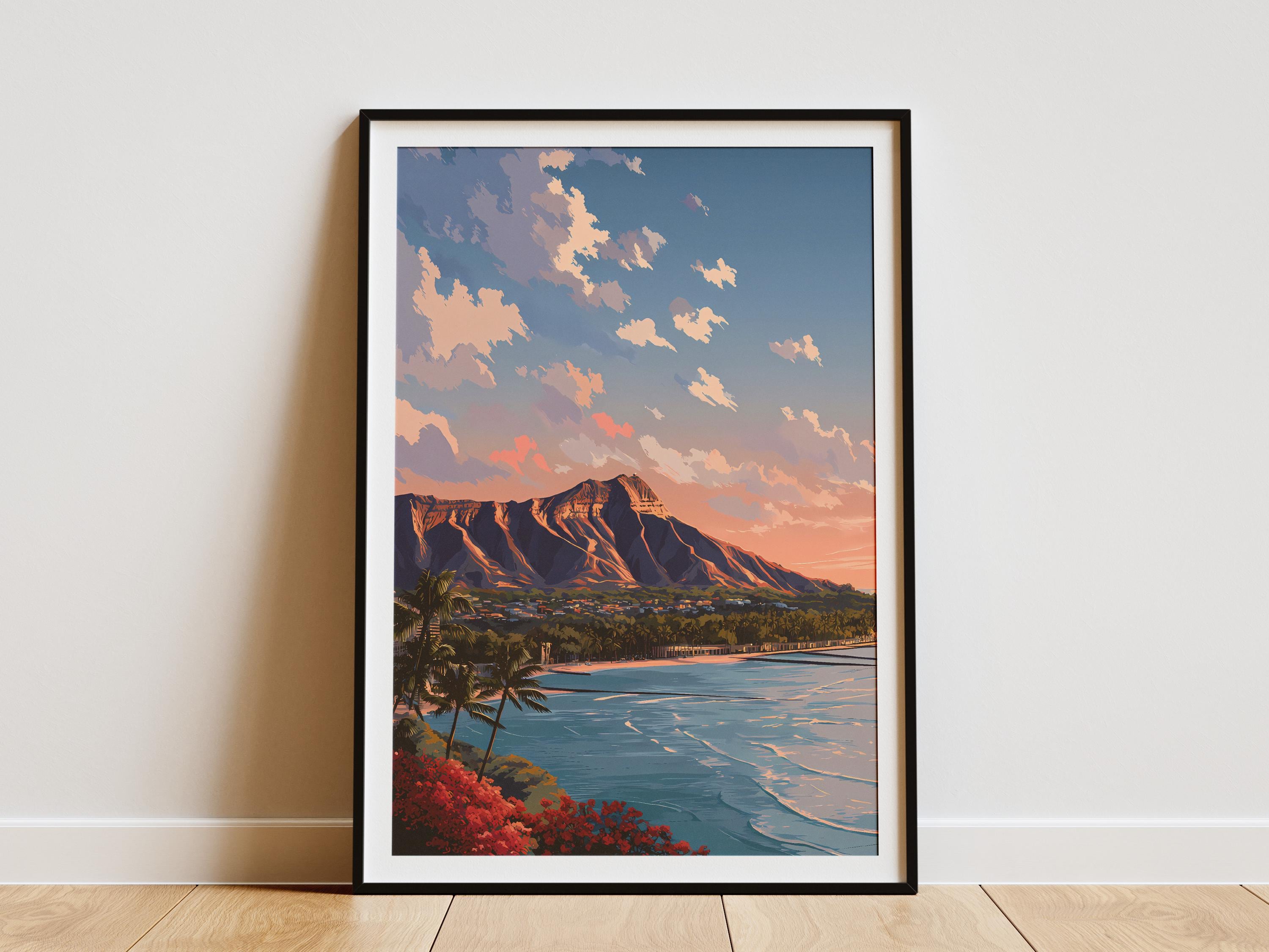 Diamond Head Crater Honolulu Hawaii Art Print Hawaiian Sunrise