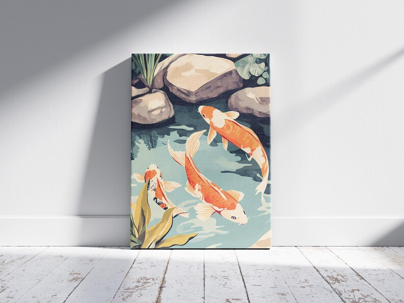 Koi Pond Poster Japanese Fish Art Print Asian Home Decor Serene Water ...