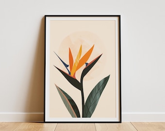 Pôster minimalista de pássaro do paraíso, impressão de arte de planta tropical, ilustração botânica, decoração de casa, arte de parede
