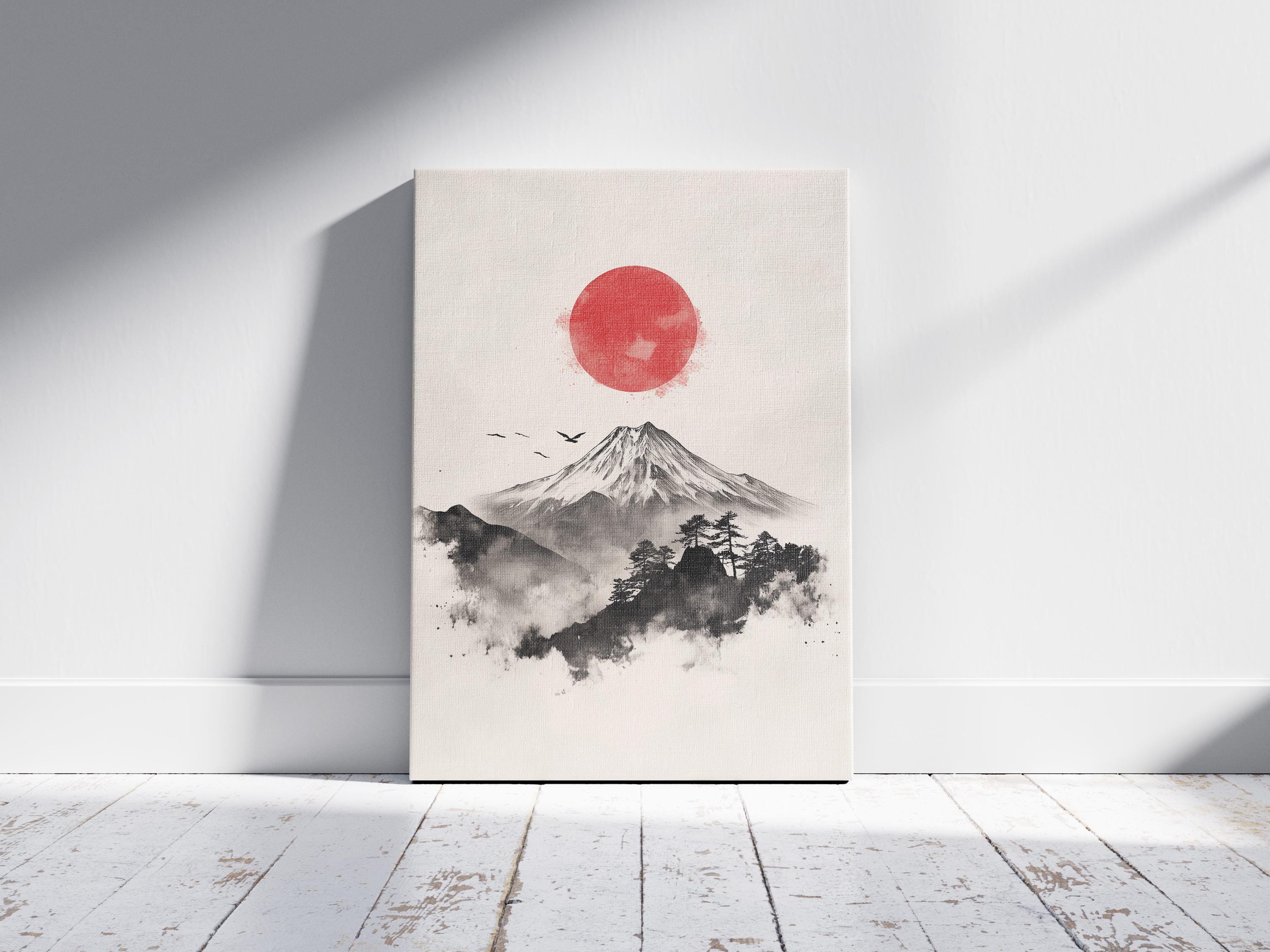 Japanese Mountain Art Print Minimalist Watercolor Poster Asian Inspired ...