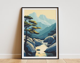Seoraksan National Park South Korea Illustration Poster Korean Nature Print Travel Poster Asian Landscape Art Modern Minimalist Decor Home