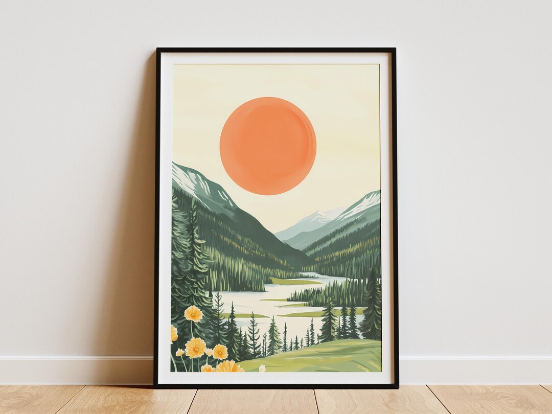 Mountain Lake Poster Forest Lake Art Print Nature Wall Art Modern ...