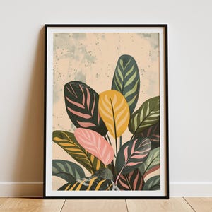 Calathea Leaves Print Boho Tropical Plant Poster Minimalist Wall Art Botanical Art Print Nursery Decor