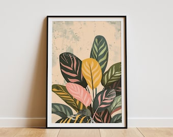 Calathea Leaves Print Boho Tropical Plant Poster Minimalist Wall Art Botanical Art Print Nursery Decor