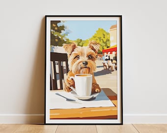 Yorkshire Terrier Drinking Coffee Poster Dog Lover Gift Cute Puppy Wall Art Coffee Art Print Cafe Decor Yorkie Art Print Yorkshire Terrier