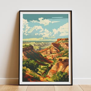 Theodore Roosevelt National Park Poster Vintage Travel Poster Canyon Landscape Art Print North Dakota Art