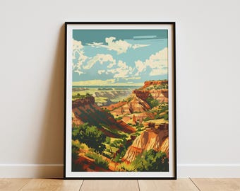 Theodore Roosevelt National Park Poster Vintage Travel Poster Canyon Landscape Art Print North Dakota Art